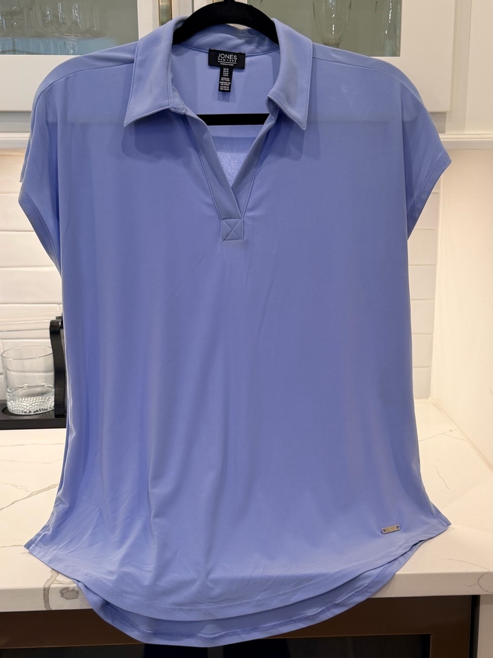 Jones New York Periwinkle Polo-Style Cap Sleeve Top